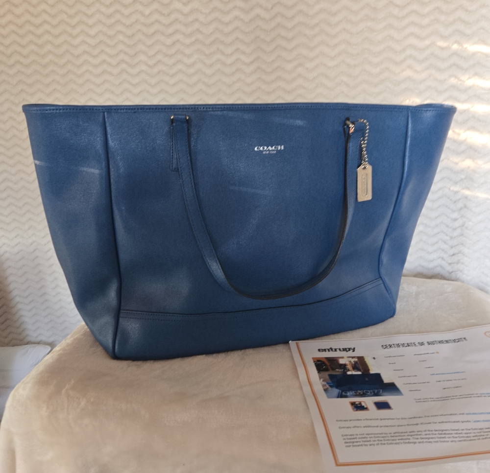 Coach Blue Leather Tote with Hang Tag